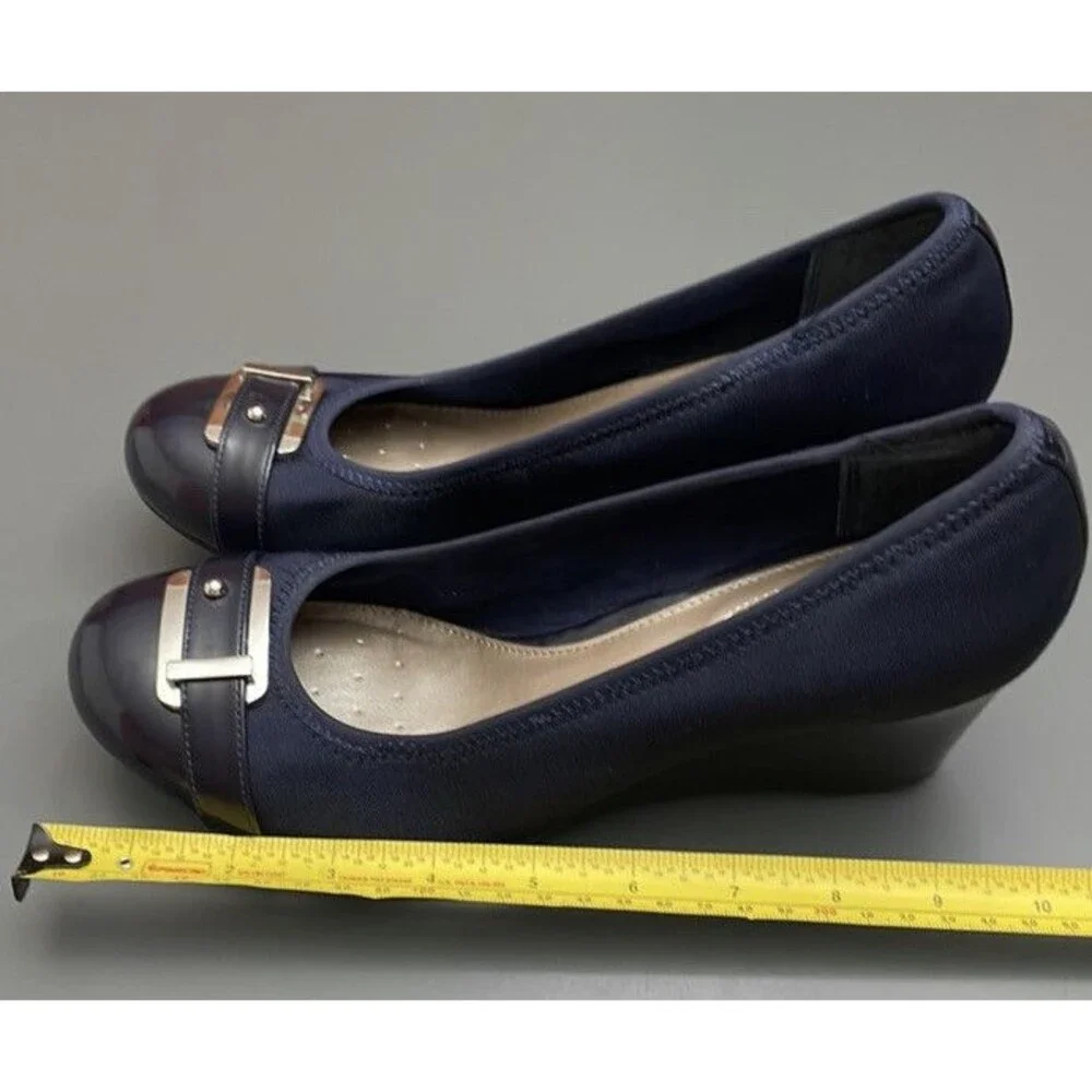 Alfani Step N Flex Heels 8.5 M Carterr Wedge Pump Blue/Black Career Shoes Offic